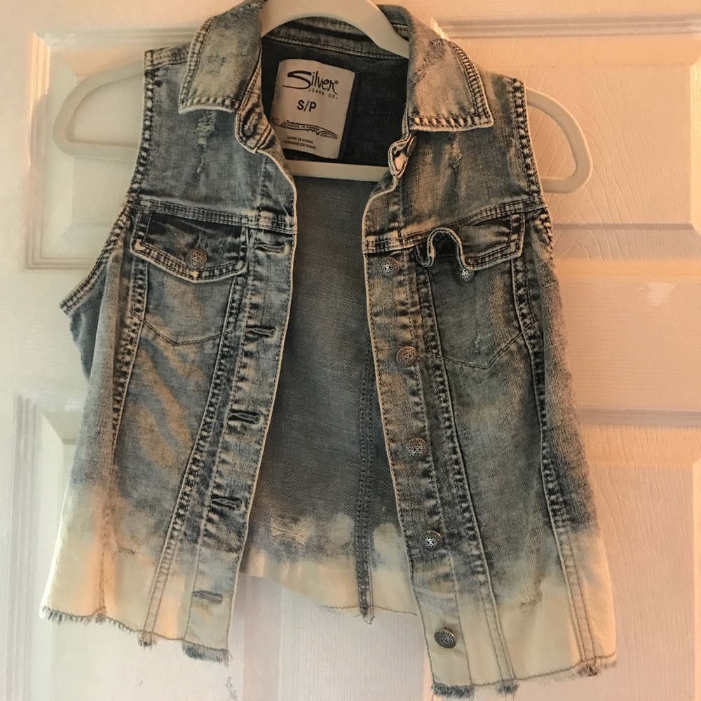 Silver brand bleached denim vest